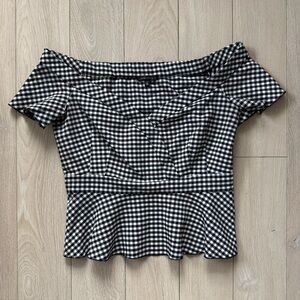 Dynamite Off the Shoulder Peplum Top in Gingham Black & White Women’s Size M